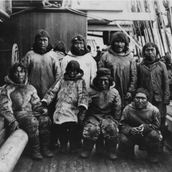 Inuit men and boys aboard whaling ship, Erik Cove, Ungava