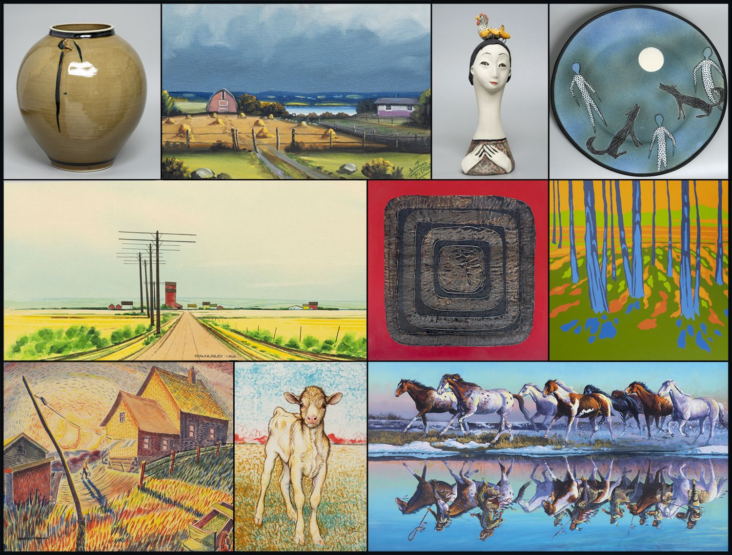 A collage of sample artworks from our art auction